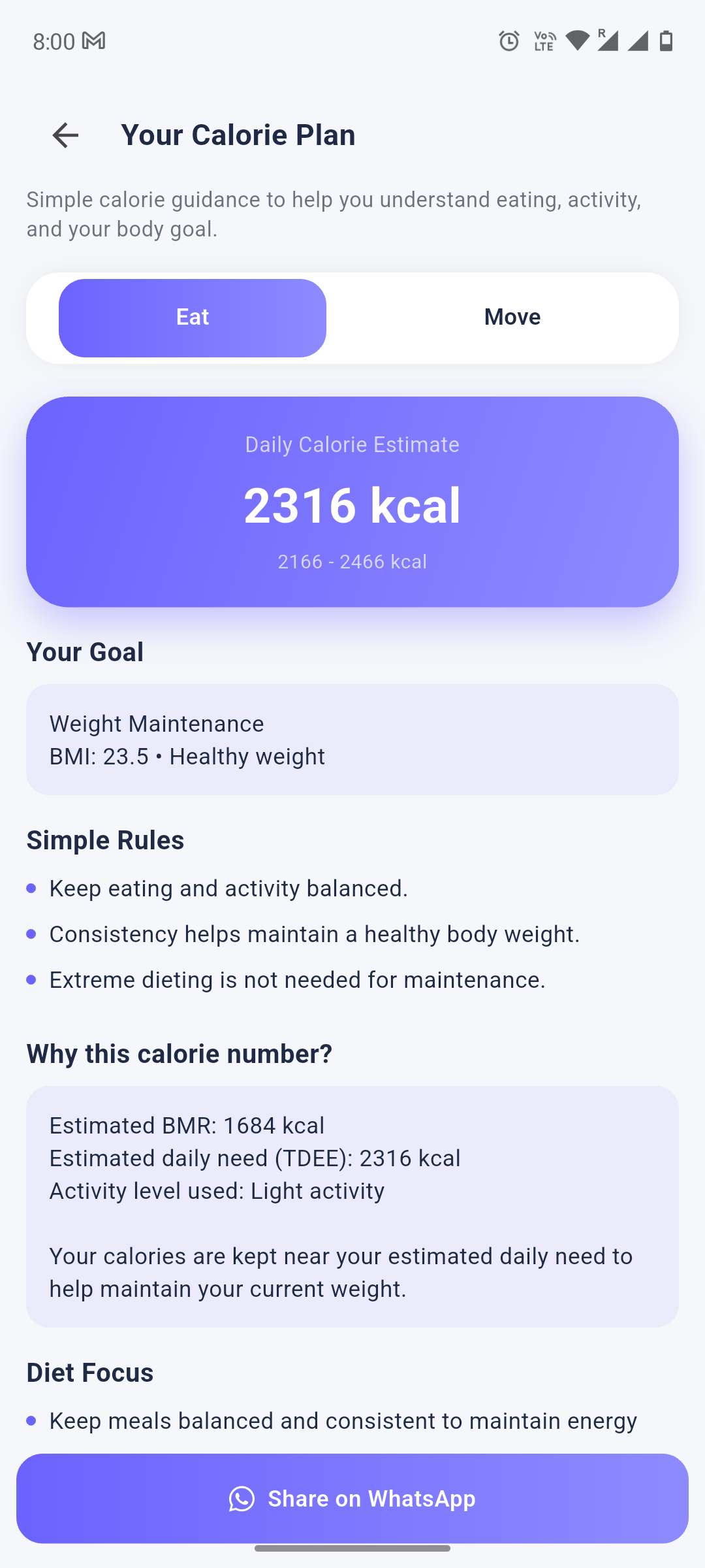 One Bmi app screen 1