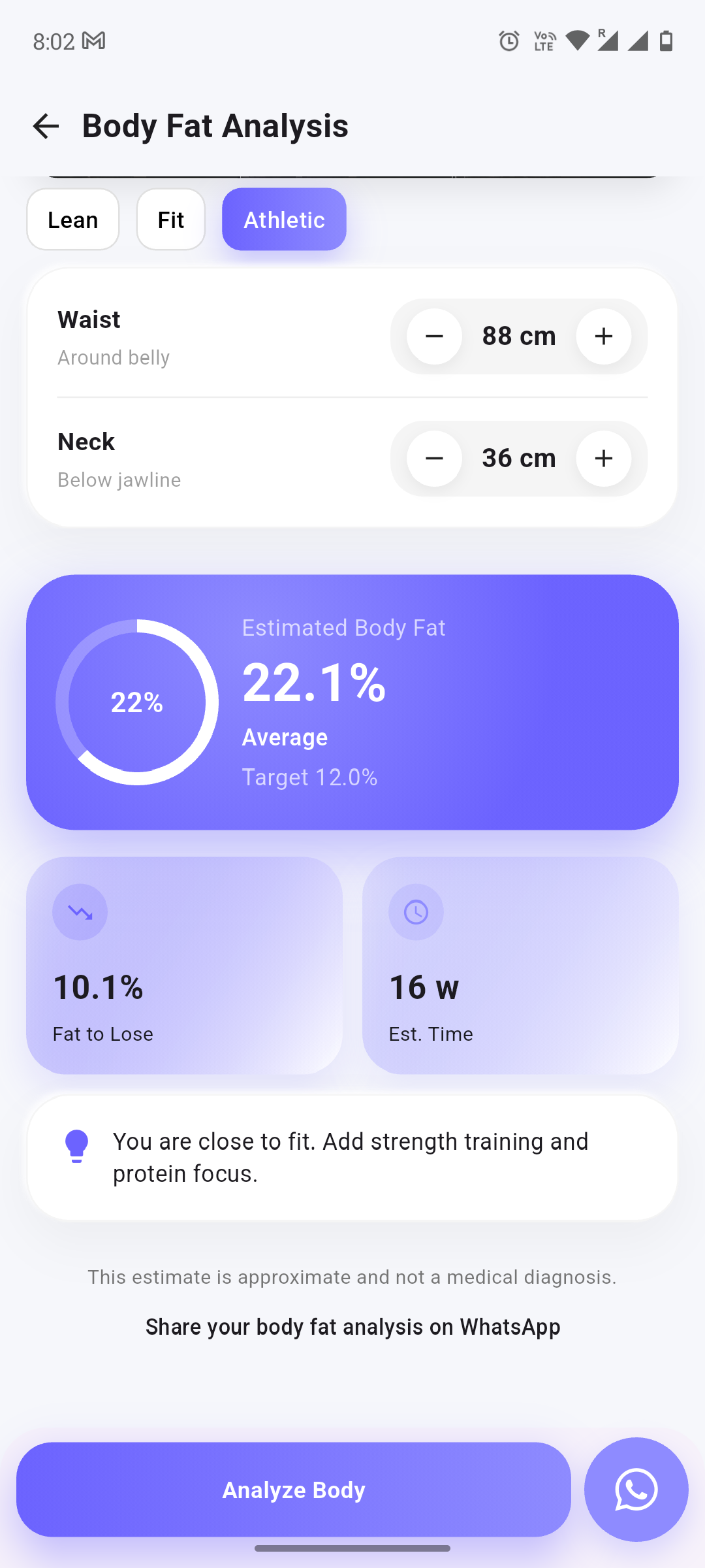 One Bmi app screen 2