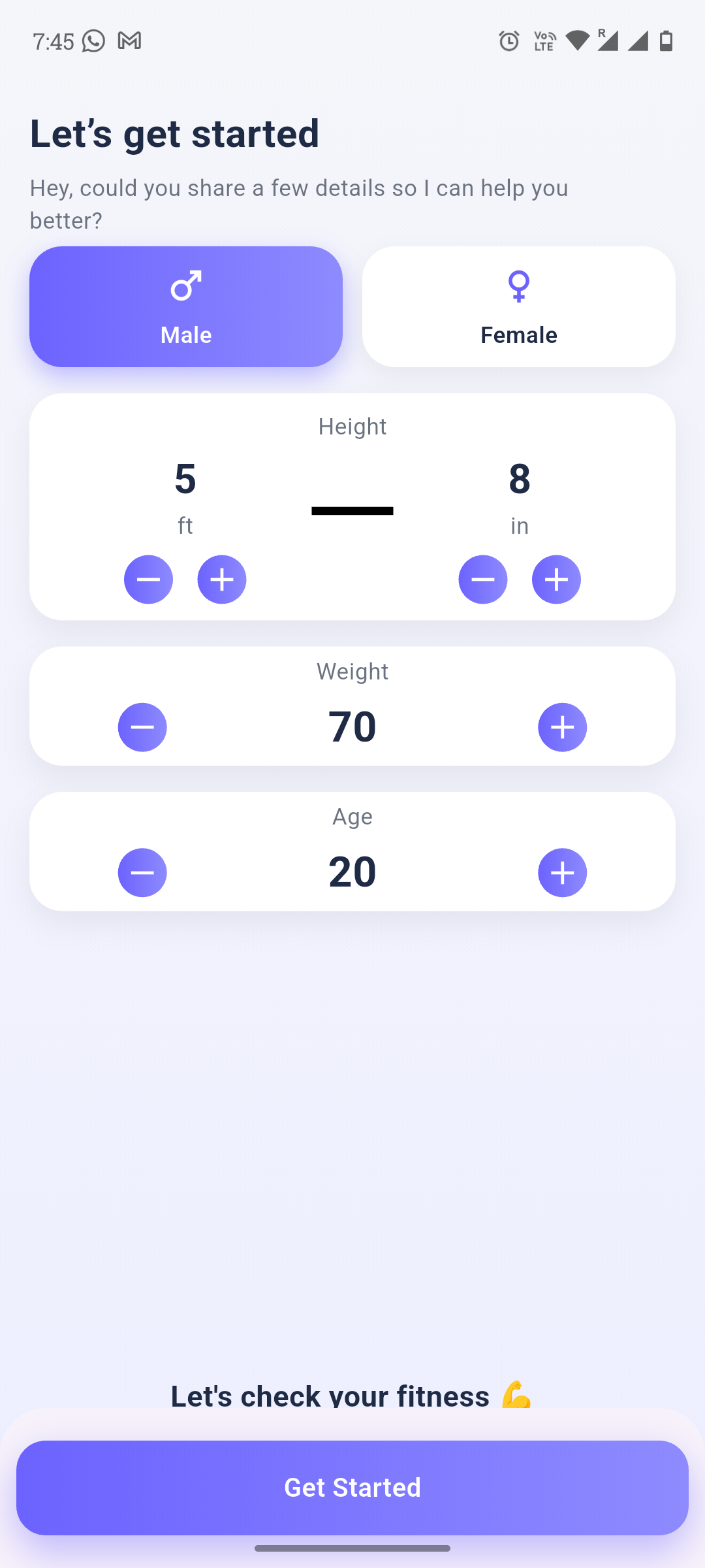 One Bmi app screen 3